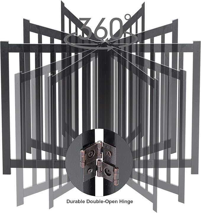 LZRS 2-Panel Wooden Free Standing Foldable Dog Gate – Solid Hardwood 24" High, Step-Over Safety Pet Gate for Doorways, Stairs & Small Spaces - Indoor Use, Black