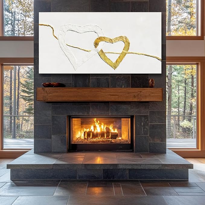 GAIDUOMAI White and Gold Abstract Wall Art Minimalist Wall Decor Heart Painting Living Room Canvas Picture Line Art for Bedroom 29x58 Inch Gallery Wall Art