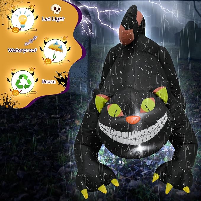 4FT Black Cat Halloween Inflatable Decoration Halloween Scary Blow Up Decor with LED Lights Indoor Outdoor Yard Graden Party Holiday Decoration