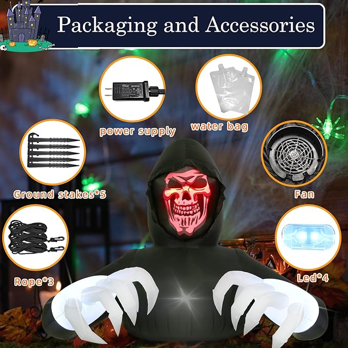 8FT Width Inflatables Grim Reaper Outdoor Halloween Decoration Blow Up for Yard Decorations, Garden, Lawn Black