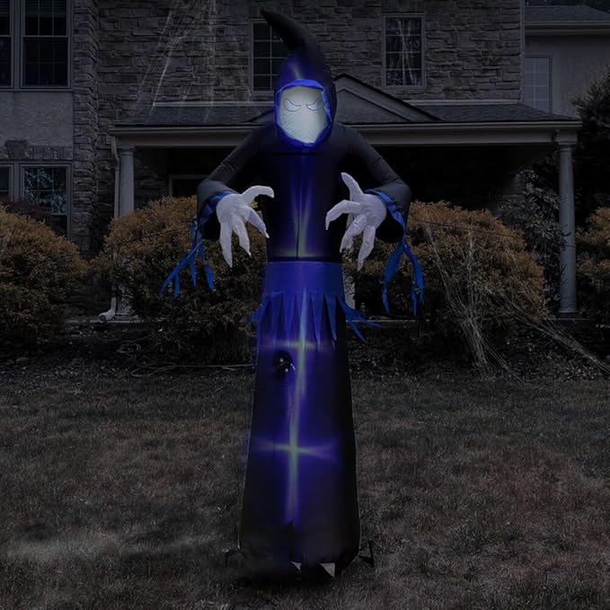 Haunted Hill Farm 8-Ft Tall Grim Reaper Blow Up Inflatable with Lights and Music, Outdoor Halloween Inflatable Decoration for Lawn and Yard, Giant Spooky Holiday Decor