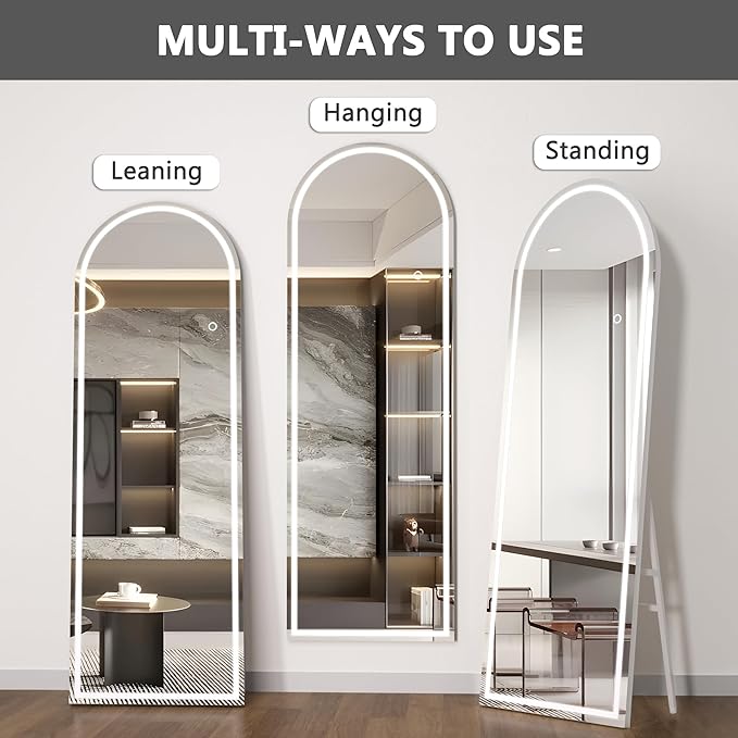 Hasipu 95" X 40" Full Length Mirror with Lights, White Frame Arch Led Mirror Full Length and 3 Colors Temperatures & Brightness Adjustable,Light Up Mirror Full Body for Bedroom Cloakroom Living Room