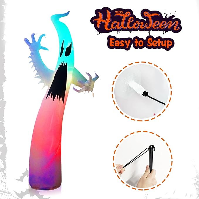 12 Ft Halloween Inflatables Terrible Ghost Decoration with Flash Color Changing Light Blow Up Decor Indoor Outdoor Yard Lawn Decorations