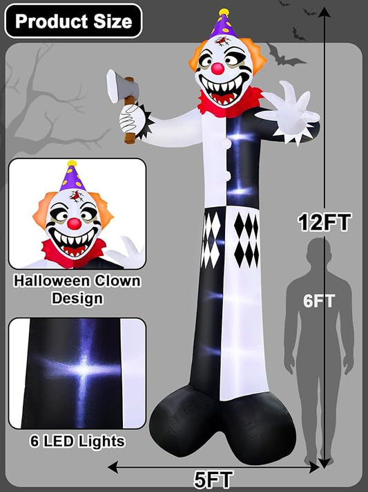 TURNMEON 12 Ft Giant Halloween Inflatables Decorations Outdoor Scary Clown Hold Axe Blow Up Build-in LED Lights Inflatable Halloween Outdoor Yard Decors for Garden Lawn Home Holiday Party Outside