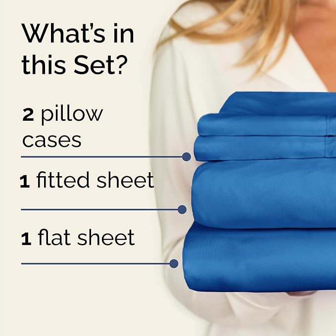 CGK Linens Twin 4 Piece Sheet Set - Cooling Sheets for Hot Sleepers - Hotel Luxury Bedding Set with 8-16 Inch Deep Pockets - 1 Flat & 1 Fitted & 2 Pillowcases - Soft, Comfy & Wrinkle Free - Royal Blue