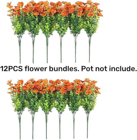 Artificial Fake Fall Mums Flowers Plants for Outdoor Outside Decoration, 12 Bundles Faux Silk Orange Daisy UV Resistant Look Real for Autumn Front Door Porch Planter Patio Garden Home
