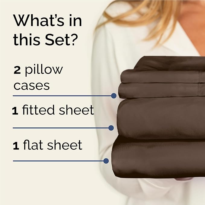 CGK Linens Twin XL 4 Piece Sheet Set - Cooling Sheets for Hot Sleepers - Hotel Luxury Bedding Set with 8-16 Inch Deep Pockets - 1 Flat & 1 Fitted & 2 Pillowcases - Soft, Comfy & Wrinkle Free - Brown