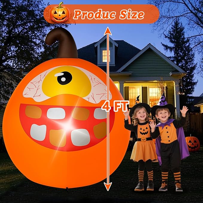 Halloween Inflatables Pumpkin Decorations Outdoor - 4 FT One-Eyed Pumpkin Halloween Blow up Yard Decorations Cute Inflatables with LED Build-in for Garden Lawn Indoor Party Decor