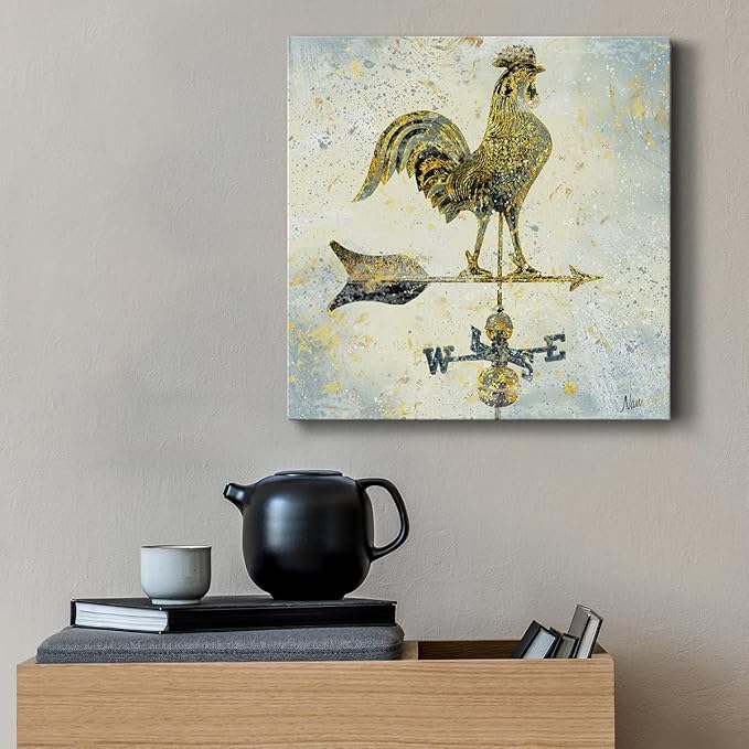 Canvas Wall Art Animals Theme for Home Décor, Americana Rooster Wall Art, Ready to Hang, 16'' x 16''
