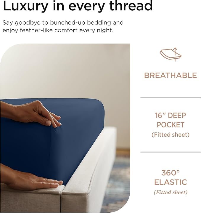 Threadmill Luxury 800 Thread Count 100% Cotton Sheets - Sateen Weave Twin XL Bed-Sheets, Better Than Egyptian Cotton,3 Pc Solid Soft Bedding Set (Folkstone Blue), Fits 15" Deep Pocket