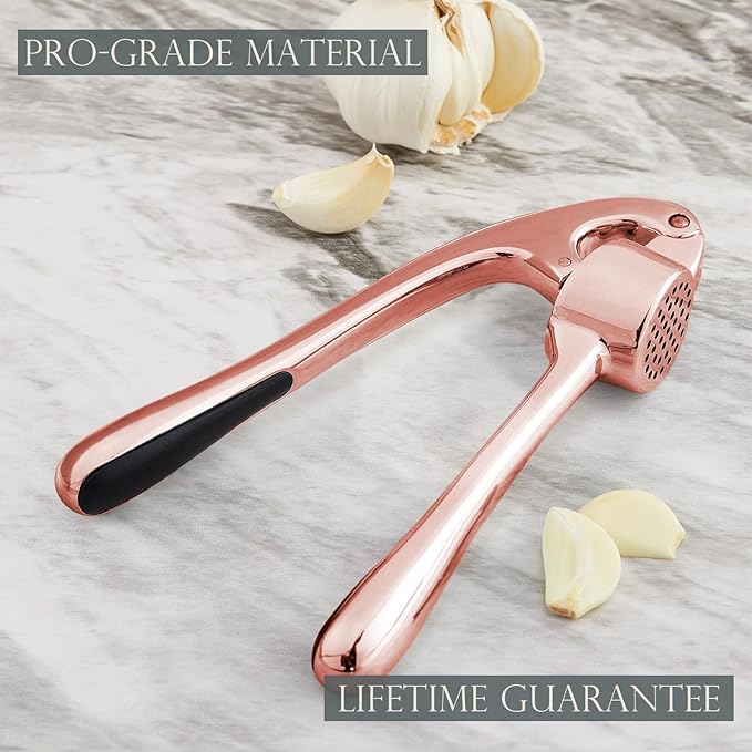 Premium Garlic Press, Professional Garlic Mincer, Easy to Squeeze and Clean, Rust Proof & Dishwasher Safe, Efficient Ginger Crusher - Rose Golden