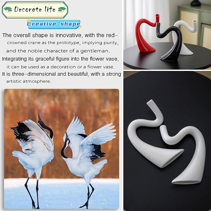 Red Hollow Ceramic Vases for Home Decor, Love Heart Snuggle Vase Set of 2, Modern Nordic Aesthetic Decorative Vase for Table Centerpiece Wedding Decoration (W 11.8" X H 9.8")