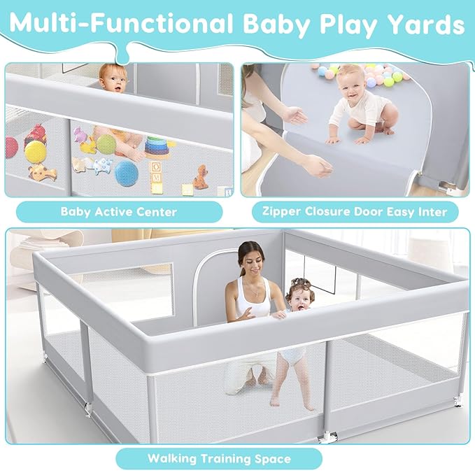 Baby Playpen, 50x50 Inch Baby Playard for Babies and Toddlers, Play Pens for Indoor & Outdoor, Sturdy Safety Play Yard with Soft Breathable Mesh, Anti-Fall, Grey