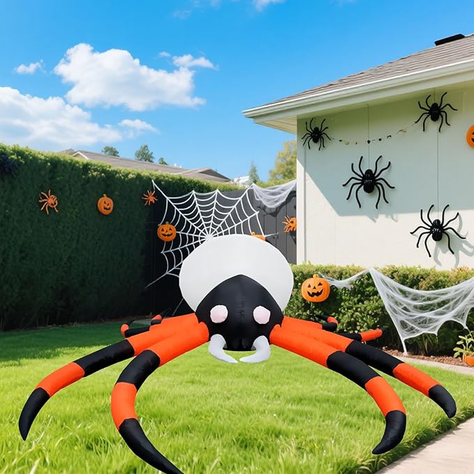 8 FT Halloween Inflatable Spider with 7 Color Changing LED Lights, Blow Up Yard Inflatables with Rotating Lights Holiday Inflatable Decorations for Outdoor Yard Garden Lawn