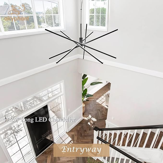 Modern 47-inch Big Chandelier for High Ceiling, Large Foyer Chandelier for Living Room Foyer Dining Room Ceiling Lighting Fixture for Staircase,85W
