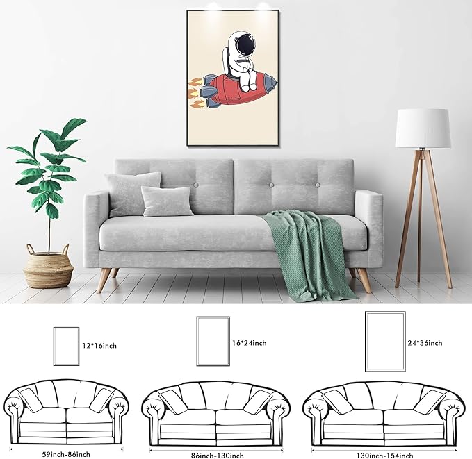 TIME TREE Space Decor for Boys Room, Canvas Wall Art for Bedroom & Living Room, Astronaut Figure Framed Wall Art, 12x16