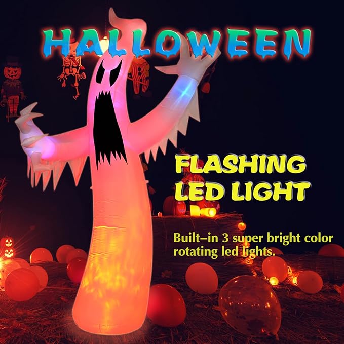 12FT Halloween Inflatables Colorful Ghost Outdoor Halloween Decoration Blow Up for Halloween Outdoor Yard Decorations, Garden, Lawn (12FT Ghost)
