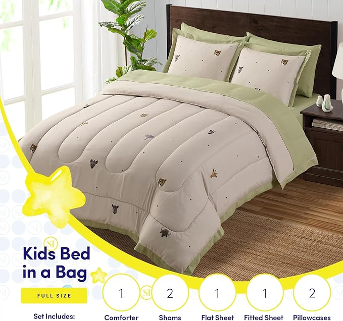 Kids Jungle Safari Comforter Set Full Size – Bed in a Bag with Savanna Animals, Sheets, Pillowcases & Shams – Soft Bedding with Lions, Giraffes, Elephants, and More – Boys or Girls Bedroom Decor