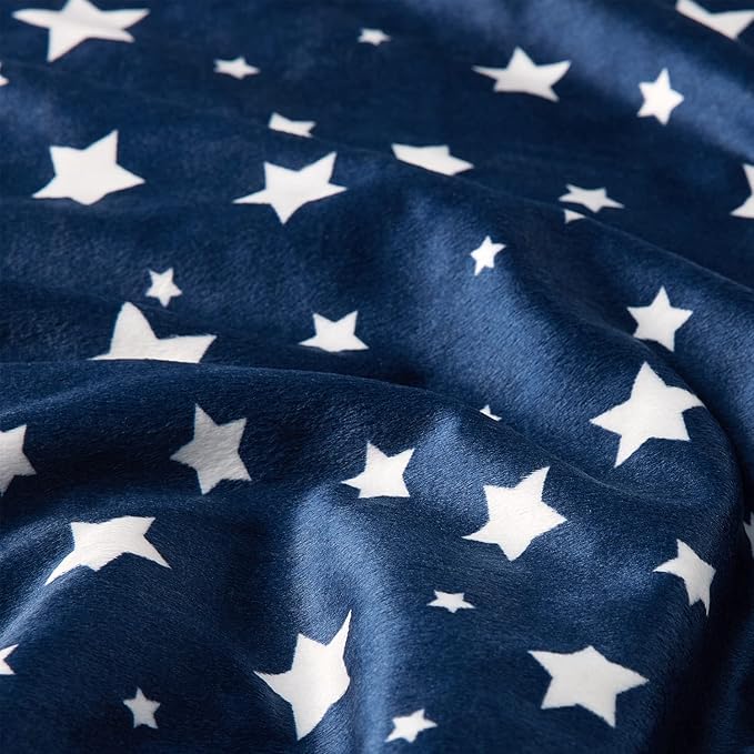 DaysU Silky Micro Soft Plush Baby Blankets Unisex with Print Star Pattern and Soothing Raised Dots, Double Layer Bed Throws for Baby Crib, Star, Navy, 30x40 Inches