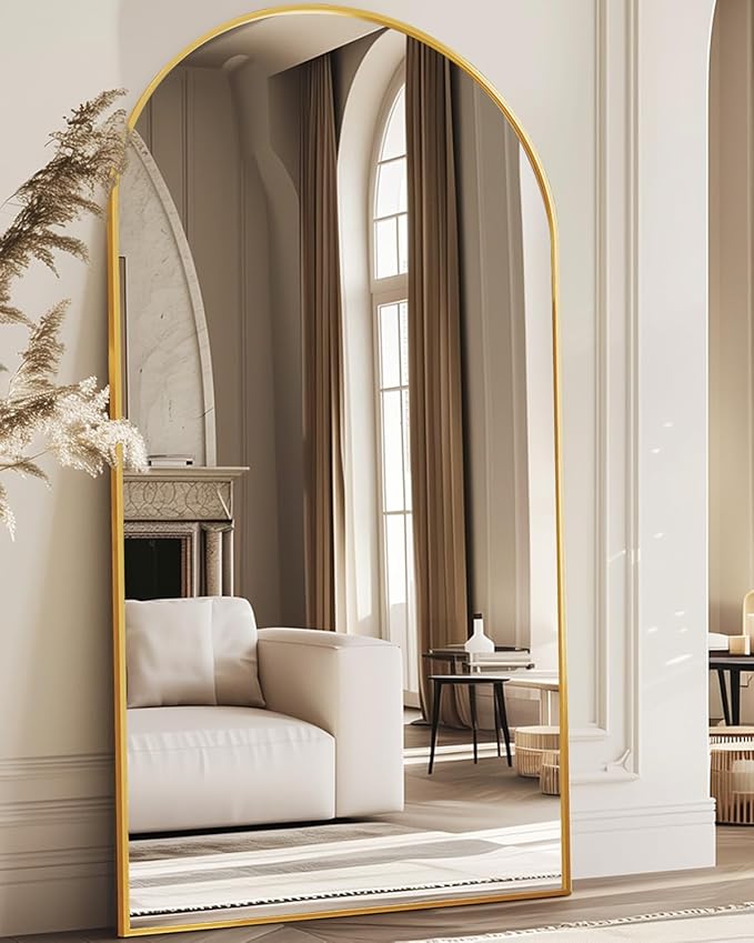 Arched Floor Mirror, 81"x41" - Full Body Mirror with Stand for Bedroom or Living Room, Gold