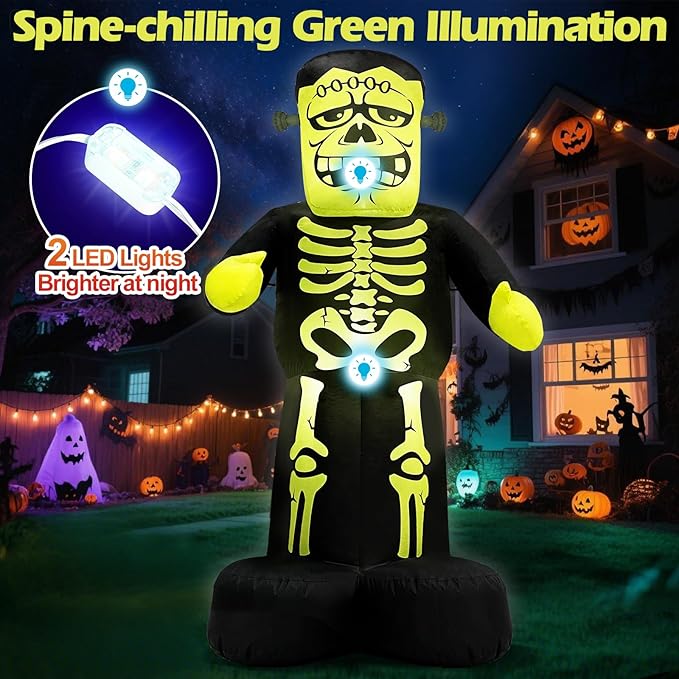 Halloween Blow Up Yard Decorations Inflatables Outdoor Skeleton Frankenstein, 7FT Tall Giant Outside Blowups Scary Cute Funny Spooky Inflated Lawn Decor for Entrance Indoor Trick or Treat Blow-up