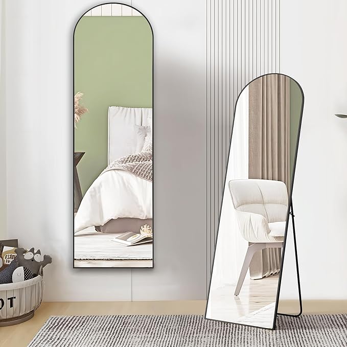Sweetcrispy Full Length Arched Full Body Floor Mirror with Stand Aluminum Alloy Frame, Standing Hanging or Leaning Wall, 59"x16"