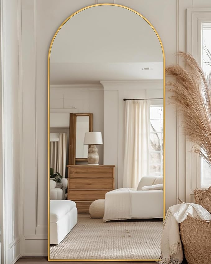 Full Length Mirror, 59"x19" Floor Mirror, Arch Floor Standing Mirror Freestanding Arch Full Body Mirrors with Stand for Bedroom, Hanging Mounted Mirrors for Living Room Cloakroom, Gold