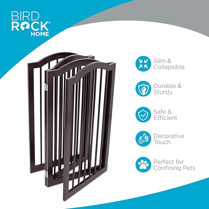 INTERNET'S BEST Arched Top Dog Gate | 4 Panel, 36" H Wooden Pet Barrier for Dogs or Cats | Freestanding Folding Room Divider for Doorways, Hallways, Stairs, and Porch | Portable, Extra Wide | Espresso