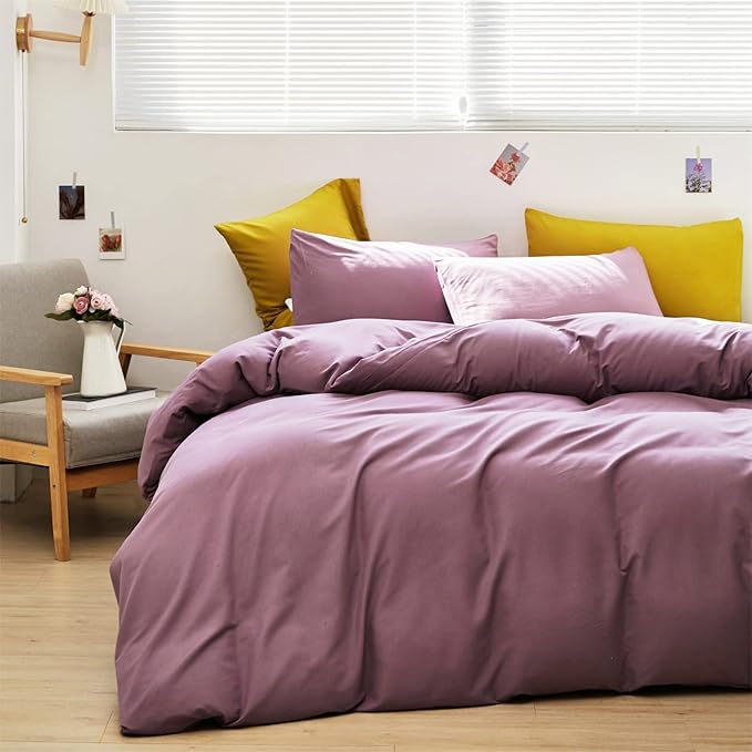 Cottonight Purple Comforter Set Queen Pale Mauve Bedding Comforter Set Full Solid Modern Dusty Lilac Purple Blanket Quilts Breathable 3 Piece Purple Comforter Set for Women Adults