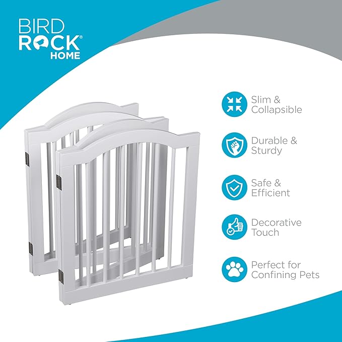 INTERNET'S BEST Arched Top Dog Gate | 4 Panel, 24" H Wooden Pet Barrier for Dogs or Cats | Freestanding Folding Room Divider for Doorways, Hallways, Stairs, and Porch | Portable, Extra Wide | White
