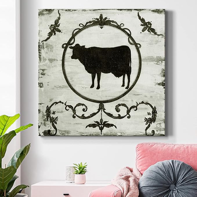 Colorful Animals Painting Wall Art on Canvas Modern Abstract Artwork, Berkshire Cow Wall Art, Ready to Hang, 40'' x 40''