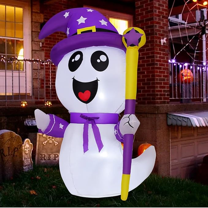 GOOSH 5FT Halloween Inflatables Ghost Outdoor Decoration Blow Up Yard Cute Ghost with Built-in LEDs for Indoor Party Garden Lawn Holiday Decor