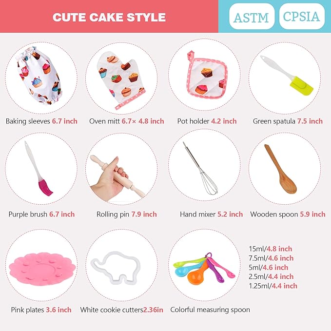 Vanmor Cute Kids Cooking and Baking Sets, 24 Pcs Kids Aprons for Girls Toddler Chef Hat Apron Dress Up Chef Costume, Little Girl Apron Sets Pretend Gifts for 3 4 5 6 7 8 Years Old Girls