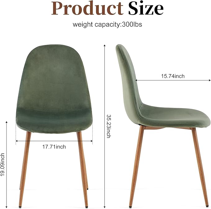 Velvet Dining Chairs Set of 4 - Modern Seating with Metal Legs for Living, Bedroom,Dining Room - Green Chairs for Dining Room, Chair Set for 4