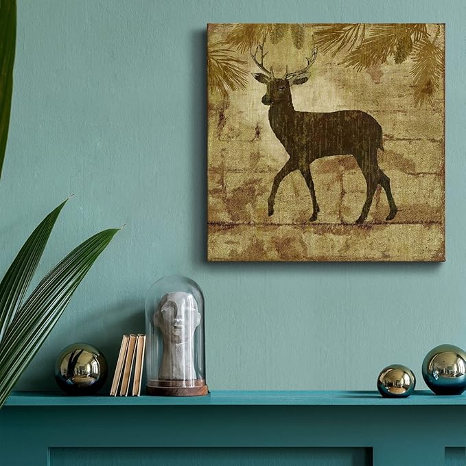Canvas Wall Art Animals Theme for Home Décor, Country Deer Wall Art, Ready to Hang, 16'' x 16''