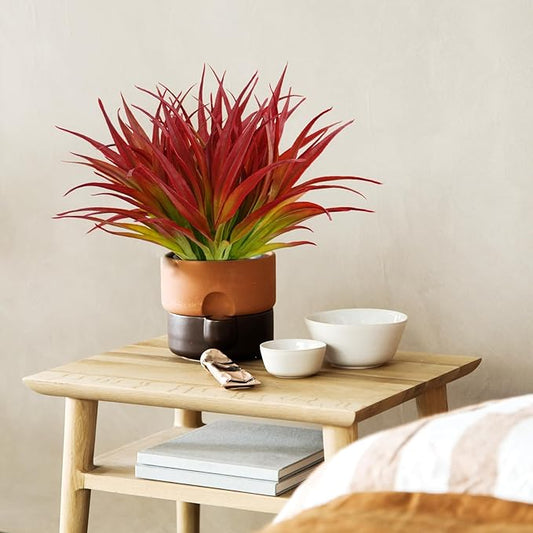 Artificial Fake Grass, 24 PCS Outdoor Faux Grasses Plastic Plants Greenery UV Resistant for Outside Home Window Box Garden Office Patio Hanging Planter Front Porch Décor (Light Green +Red)