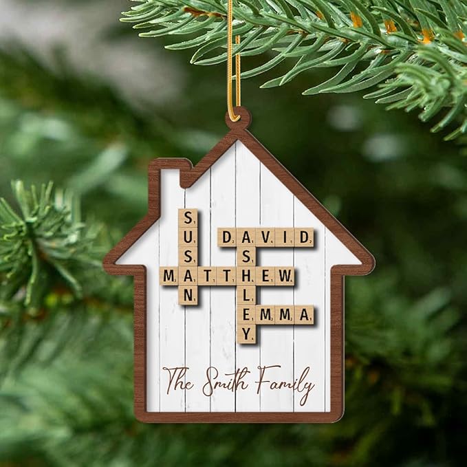Custom Family Crossword Ornament, Wooden Ornaments for Christmas Tree, Custom Grandkids Crossword Art, Custom Christmas Ornament, Personalized Ornaments for Christmas