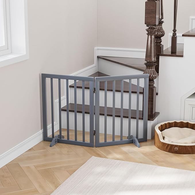 Freestanding Pet Gate Foldable Dog Gates for Doorways Wooden Dog Gates for The House 24-inch Tall Pet Barrier