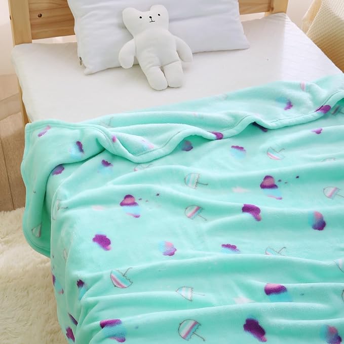 DaysU Plush Flannel Baby Blanket Super-soft Lightweight, Printed Fleece Baby Blanket for Unisex, Portable Bed Throws for Baby Crib and Toddler Bed, Fair Aqua Cloud, 30”x40”