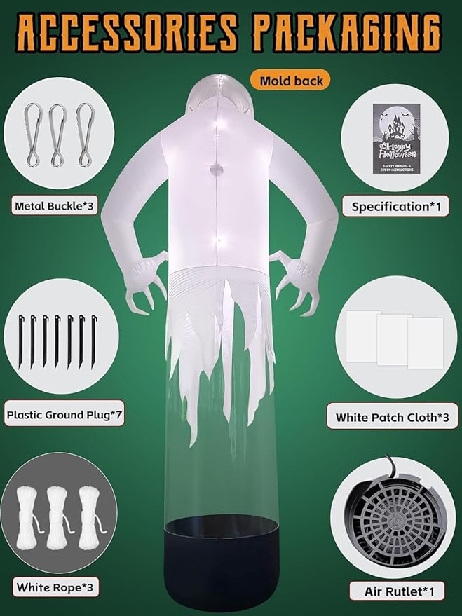 Kalolary Large 12 FT Halloween Inflatable Decoration Levitating White Ghost, Blow Up Animated Red Eyes Ghost with Build-in LEDs, Scary Inflatable for Yard Garden Lawn Indoor Outdoor Decor