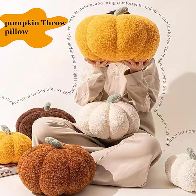 Pumpkin Pillow - Halloween Pumpkin Throw Pillow Green 3D Simulated Pumpkin Pillows Fleece Stuffed Pumpkins Decoration for Thanksgiving Halloween Bedroom Fall Decorative (Green, 11 inch)