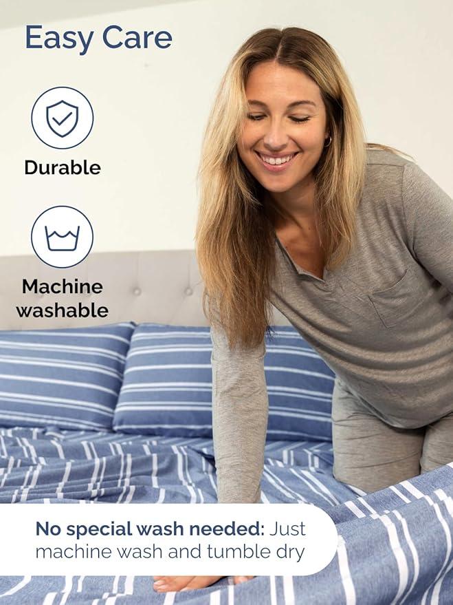 Extra Deep Cal King Sheet Set - 6 Piece Breathable & Cooling Sheets - Hotel Luxury Bed Sheets Set - Easy Fit - Soft, Wrinkle Free & Comfy Sheets Set - Blue Striped Sheet Set with Extra Deep Pockets