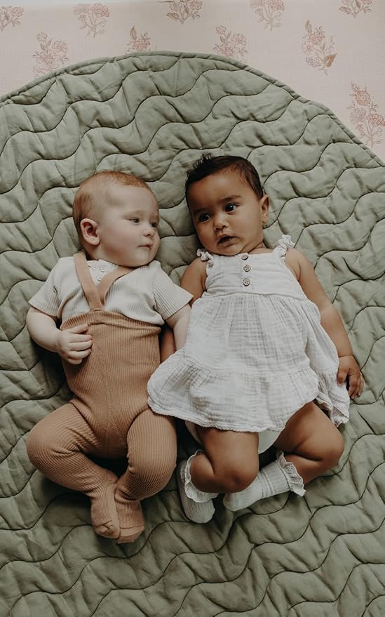 Frankie Lane French Linen.Reversible Playmat for Infants, Girl or boy. Nursery Decor Tummy time mat. Round Soft Indoor Area Padded Toddler Baby mat Rug Playroom Baby Floor mats (Sage)