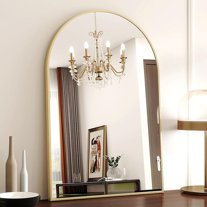 HARRITPURE 20"x30" Arched Bathroom Mirror - Wall Mounted Mirror - Gold Arch Mirror - Aluminum Alloy Frame Bathroom Mirror Living Room, Bedroom, Bathroom and Entryway