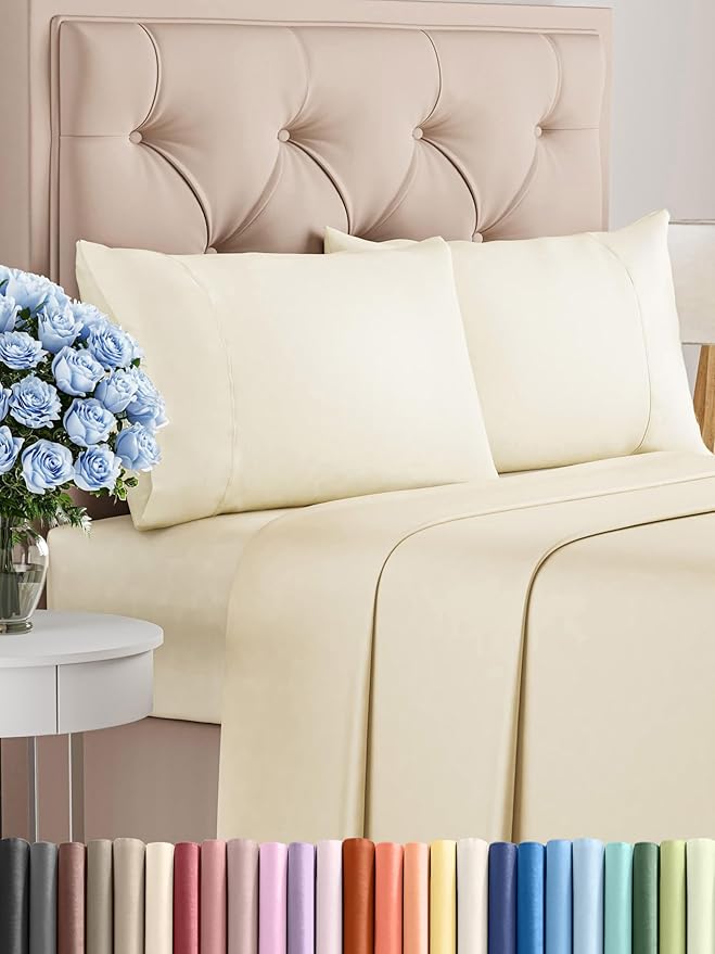 CGK Linens Twin 4 Piece Sheet Set - Cooling Sheets for Hot Sleepers - Hotel Luxury Bedding Set with 8-16 Inch Deep Pockets - 1 Flat & 1 Fitted & 2 Pillowcases - Soft, Comfy & Wrinkle Free - Off White