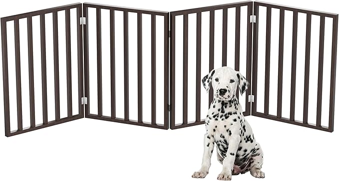 Pet Gate - 4-Panel Indoor Foldable Dog Fence for Stairs, Hallways or Doorways - 72x24-Inch Retractable Wood Freestanding Dog Gates by PETMAKER (Brown)
