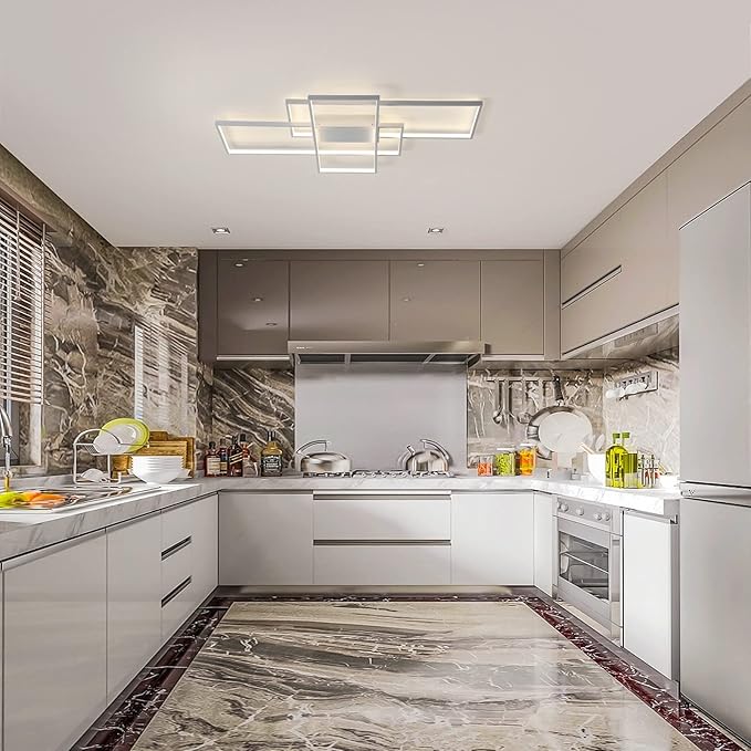 GEADI Dimmable Ceiling Light, 41.3in Flush Mount Ceiling Lamp Remote Control Modern Chandelier, 68W Square White Acrylic Close to Ceiling Light Fixtures for Bedroom Living Room