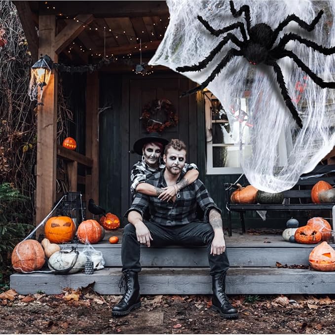 Halloween Outdoor Decorations Giant Spider, 10Ft Scary Large Spider Props for Yard Lawn Halloween Outside Decor and Indoor Party Decor, Black