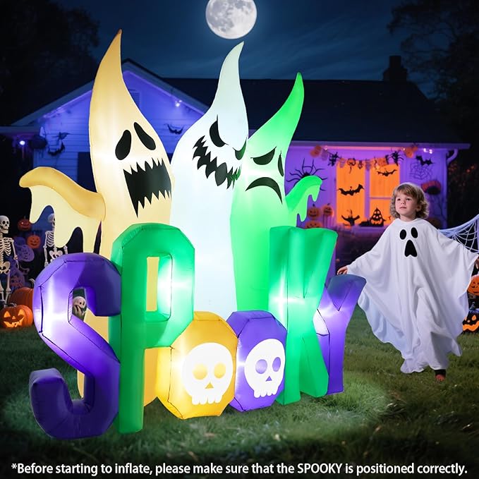 Halloween Inflatables Ghost Outdoor Decorations 8ft Spooky Giant 3 Ghosts Blowup Yard Decor with Built-in Lights Scary Decoration for Holiday Party Yard Porch Lawn Garden Home Indoor Outside