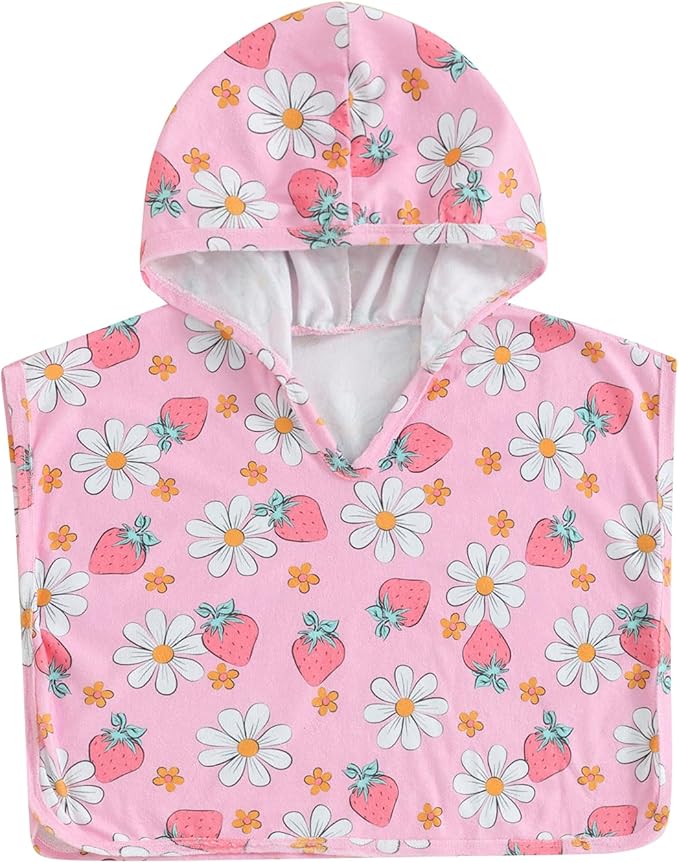 Toddler Beach Towel with Hood Kids Waffle Swim Cover Up Bath Towel Surf Poncho Boys Girls Hooded Beach Towel (Pink, 0-6 Months)